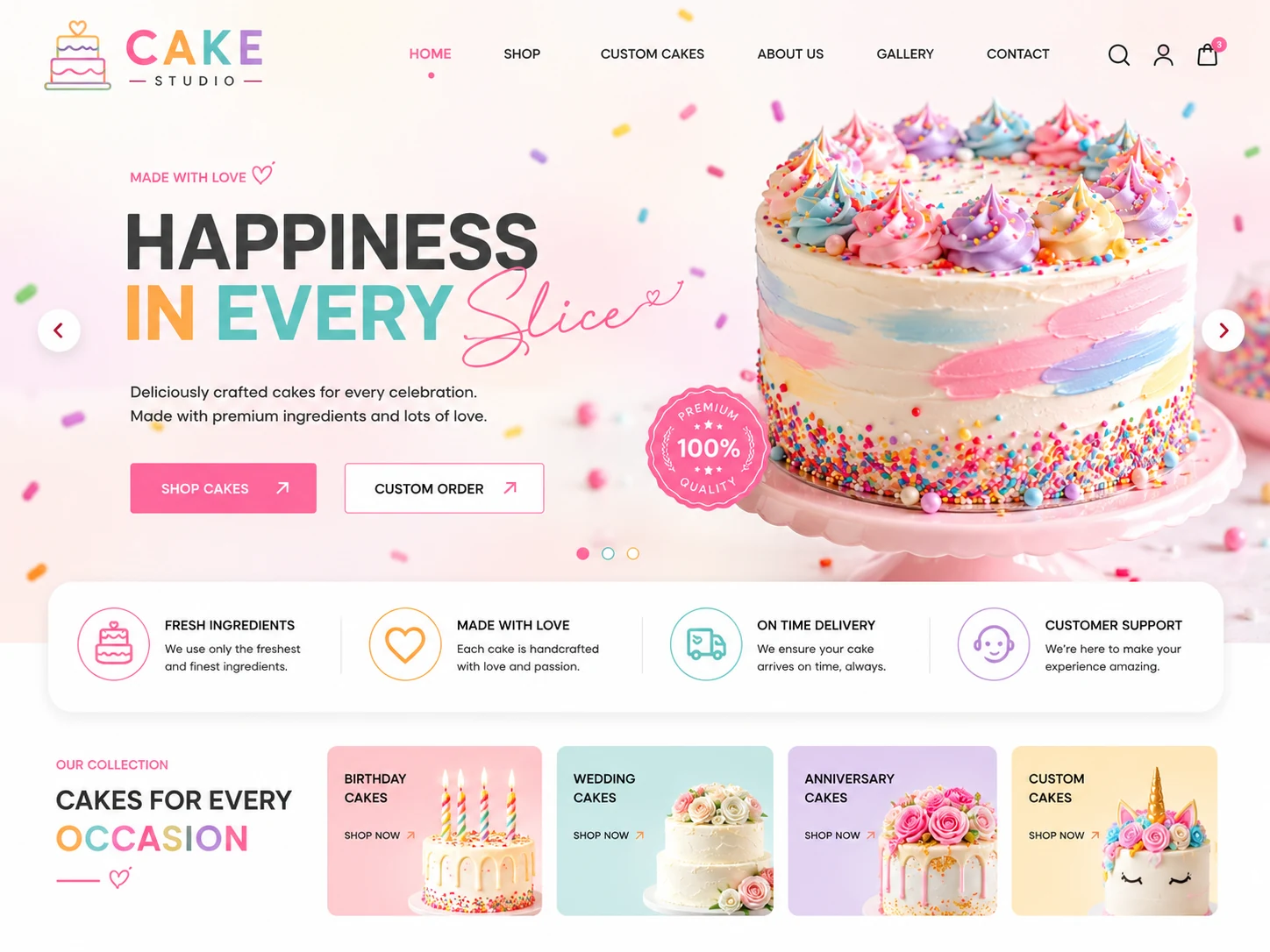 Ecommerce website designed by Owzify for Cake Studio